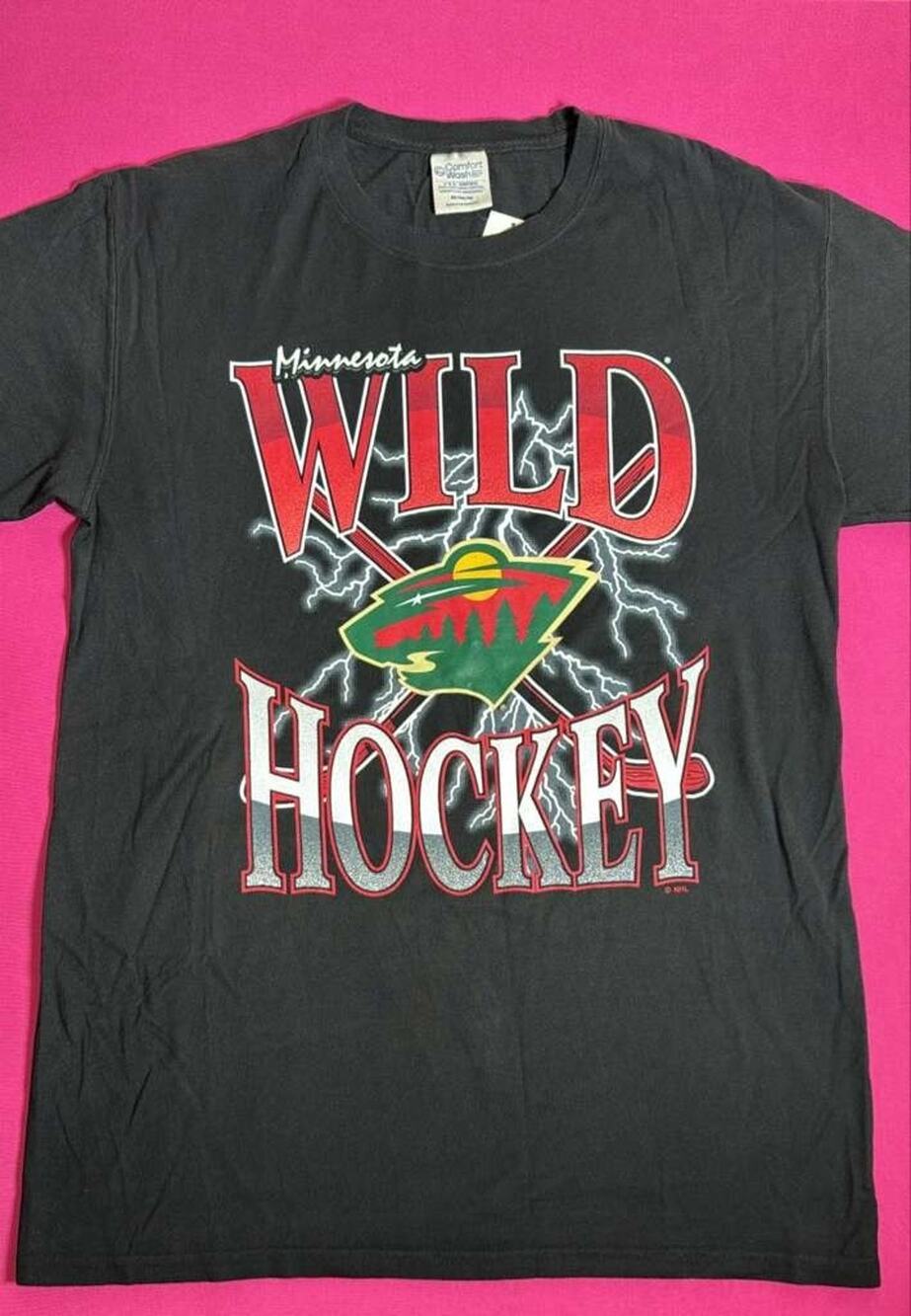 Minnesota Wild Hockey Graphic T‑Shirt – Black Lightning Logo Size M